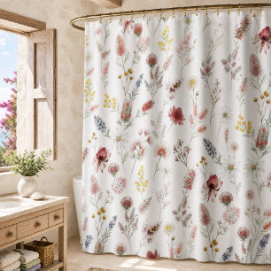 Romantic Pastel Watercolor Wildflowers Shower Curtain