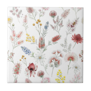 Romantic Pastel Watercolor Wildflowers Tile