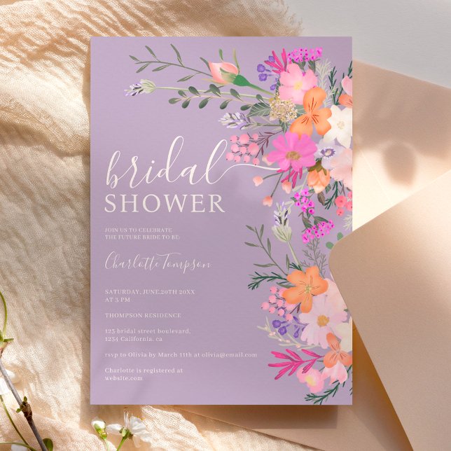 Romantic pastel wild flowers spring bridal shower invitation (Creator Uploaded)