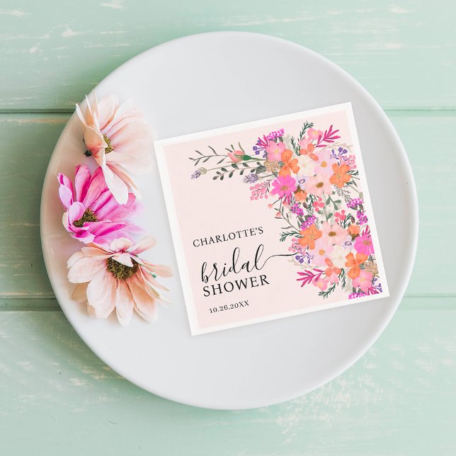 Romantic pastel wild flowers spring bridal shower napkin (Romantic pastel wild flowers spring bridal shower napkins)