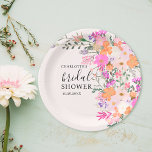 Romantic pastel wild flowers spring bridal shower paper plate<br><div class="desc">Romantic pastel wild flowers spring summer bridal shower plate with pretty wild country flowers in pink,  peach,  purple,  lavender,  green leaves and more,  with a brushed script typography on an elegant editable soft pastel pink background.</div>