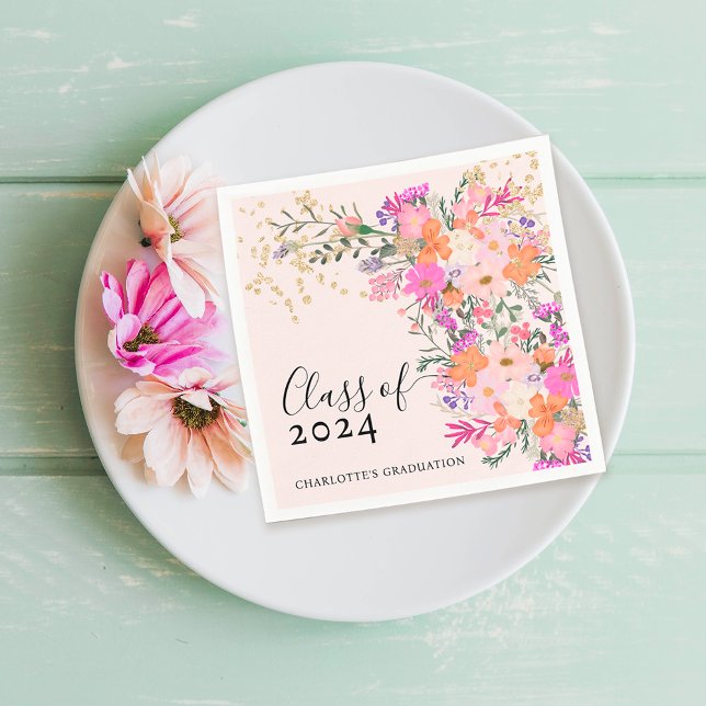 Romantic pastel wild flowers spring graduation napkin (Romantic pastel wild flowers spring graduation napkins)