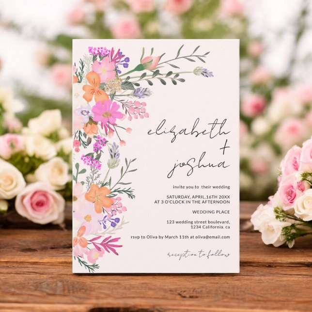 Romantic pastel wild flowers spring wedding invitation (Romantic pastel wild flowers spring wedding invitation)
