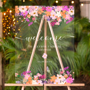 Romantic pastel wild flowers spring welcome acrylic sign