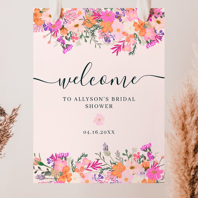 Romantic pastel wild flowers spring welcome poster (Romantic pastel wild flowers spring welcome poster)