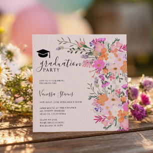 Romantic pastel wildflowers spring graduation invitation