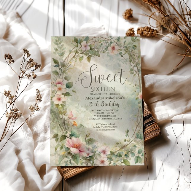 Romantic Pastel Wildflowers Sweet 16 Invitation (Creator Uploaded)