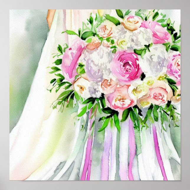Romantic Pastels, Bridal Cascading Bouquet 2, Poster (Front)