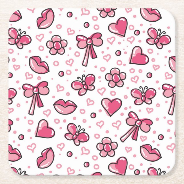 romantic pattern square paper coaster (Front)