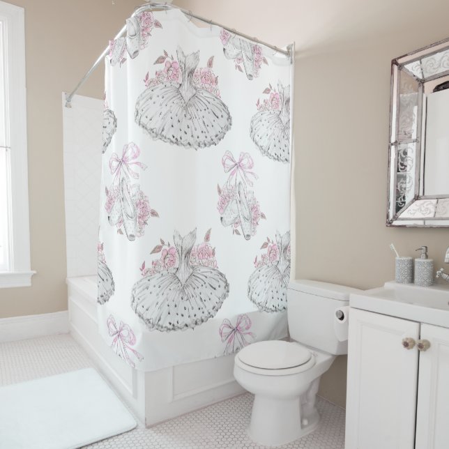 Romantic Pattern with Ballet Dresses and Ballet Sh Shower Curtain (In Situ)