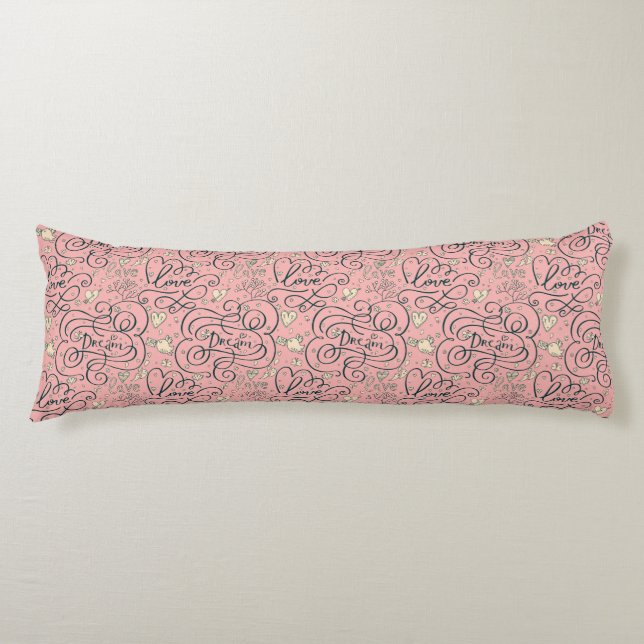 Romantic Pattern with Hearts and Birds Body Cushion (Front)