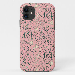 Romantic Pattern with Hearts and Birds Case-Mate iPhone Case