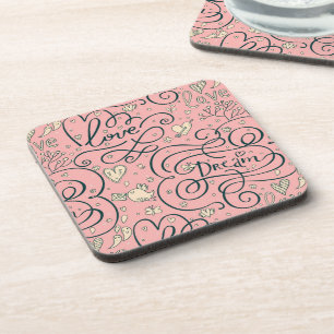Romantic Pattern with Hearts and Birds Coaster