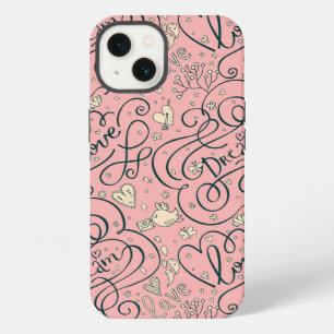 Romantic Pattern with Hearts and Birds iPhone 13 Case