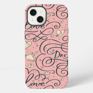 Romantic Pattern with Hearts and Birds iPhone 13 Case