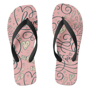 Romantic Pattern with Hearts and Birds Jandals