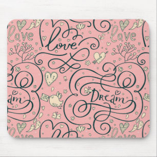 Romantic Pattern with Hearts and Birds Mouse Pad