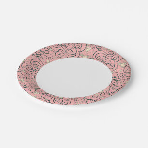 Romantic Pattern with Hearts and Birds Paper Plate