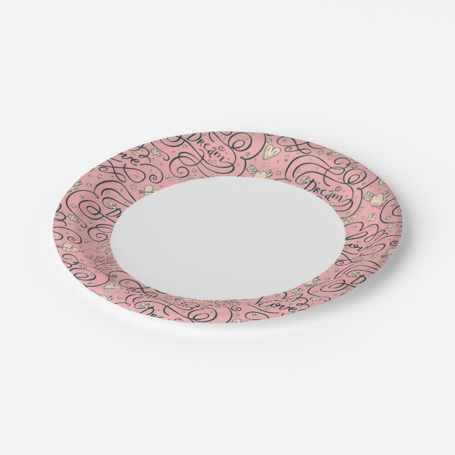 Romantic Pattern with Hearts and Birds Paper Plate (Angled)