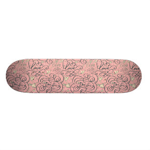 Romantic Pattern with Hearts and Birds Skateboard