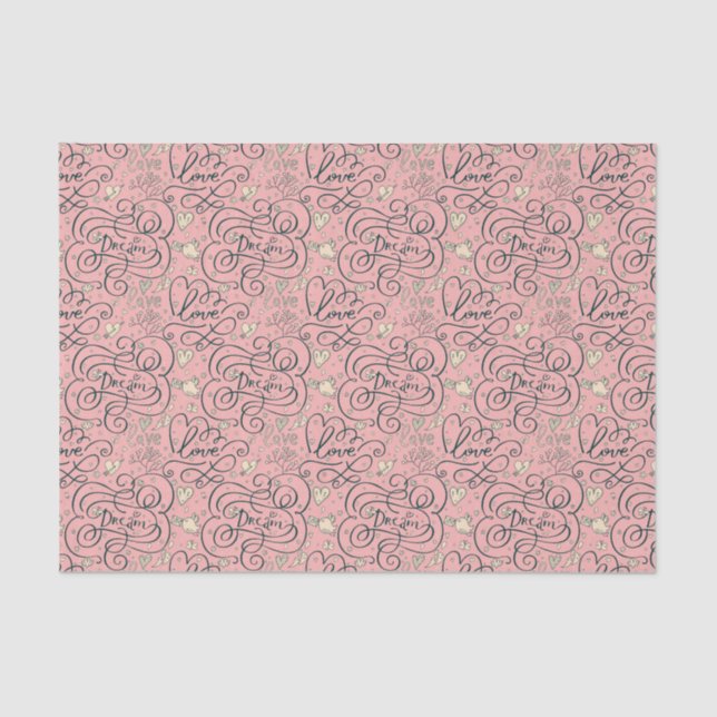Romantic Pattern with Hearts and Birds Tissue Paper (Front)