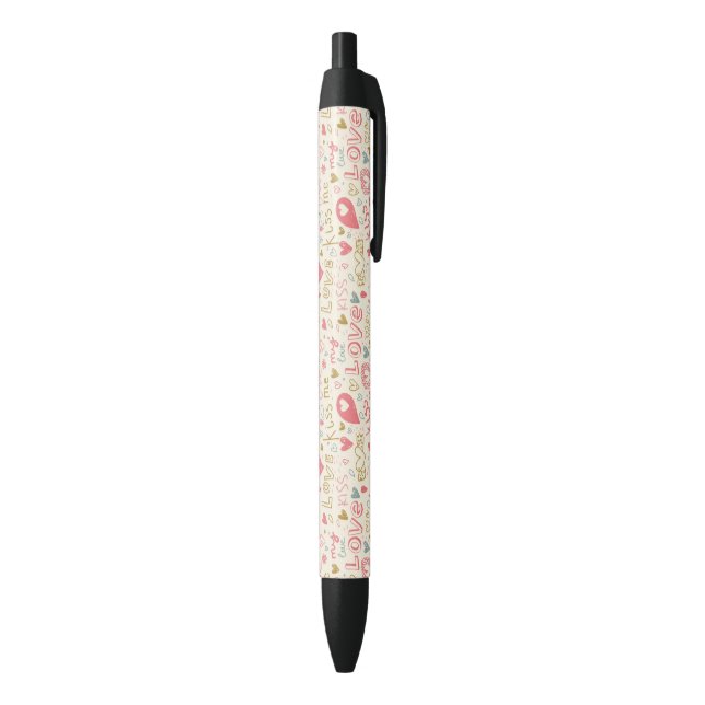 Romantic Pattern with Hearts and Lips Black Ink Pen (Bottom (Vertical))