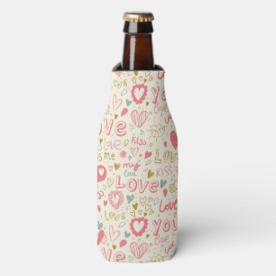 Romantic Pattern with Hearts and Lips Bottle Cooler