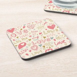 Romantic Pattern with Hearts and Lips Coaster