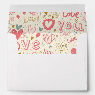 Romantic Pattern with Hearts and Lips Envelope
