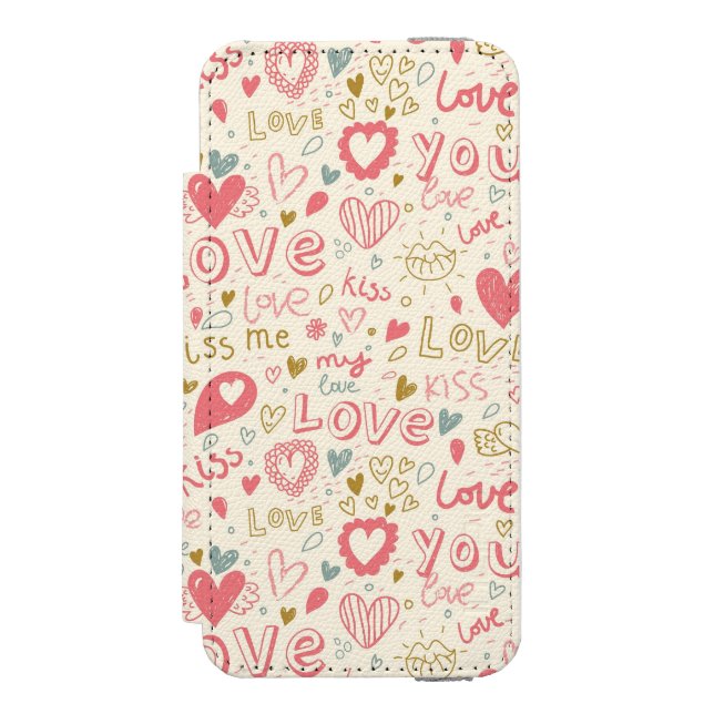 Romantic Pattern with Hearts and Lips Incipio iPhone Wallet Case (Folio Front)