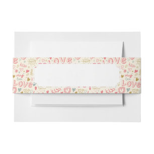 Romantic Pattern with Hearts and Lips Invitation Belly Band