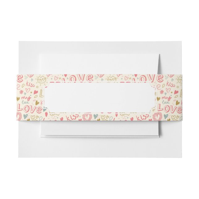 Romantic Pattern with Hearts and Lips Invitation Belly Band (Front Example)