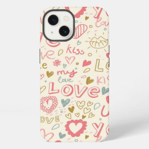 Romantic Pattern with Hearts and Lips iPhone 13 Case