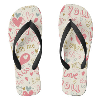 Romantic Pattern with Hearts and Lips Jandals
