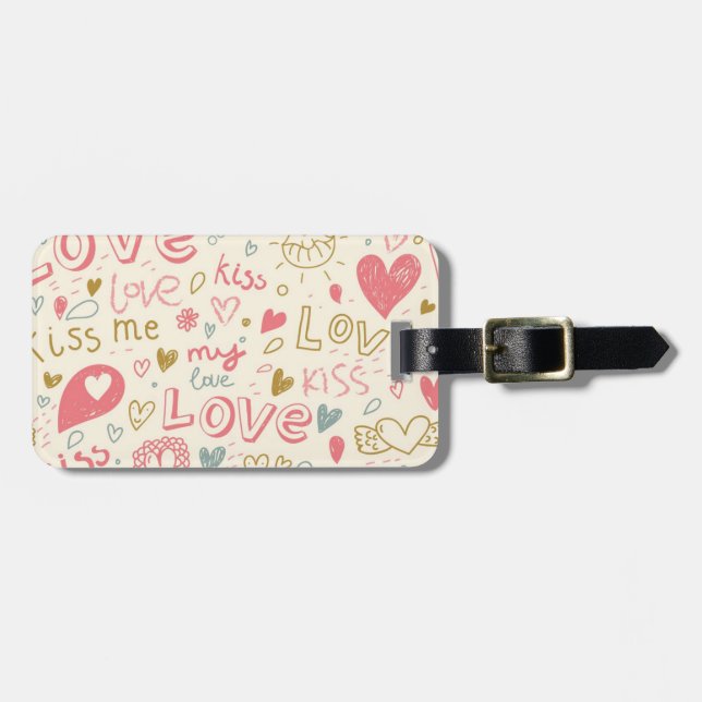 Romantic Pattern with Hearts and Lips Luggage Tag (Front Horizontal)