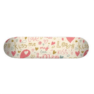 Romantic Pattern with Hearts and Lips Skateboard