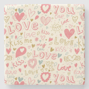 Romantic Pattern with Hearts and Lips Stone Coaster