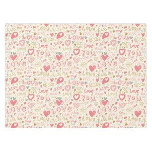 Romantic Pattern with Hearts and Lips Tablecloth