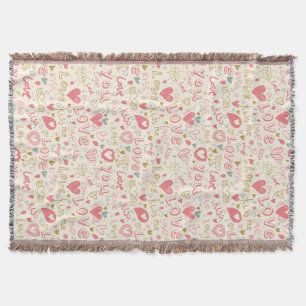 Romantic Pattern with Hearts and Lips Throw Blanket