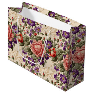 Romantic Peach and Coral Roses Large Gift Bag