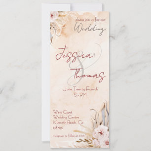 Romantic Peach and Grey Watercolor Floral Wedding Invitation