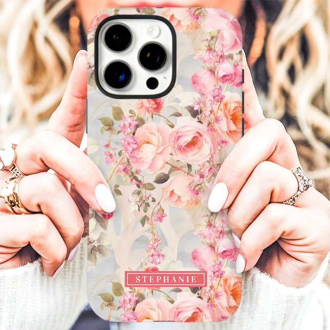 Romantic Peach and Pink Floral Name Case-Mate iPhone Case (Creator Uploaded)
