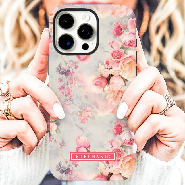 Romantic Peach and Pink Name Floral Case-Mate iPhone Case (Creator Uploaded)