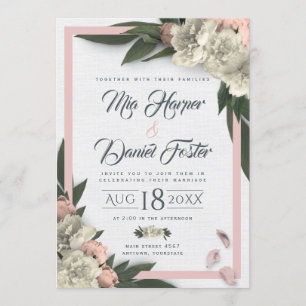 Romantic Peach and White Floral Peonies Invitation