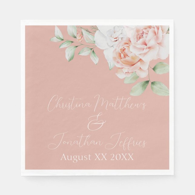 Romantic Peach and White Flowers Napkin (Front)