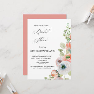 Romantic Peach Coral Floral Bridal Shower Card