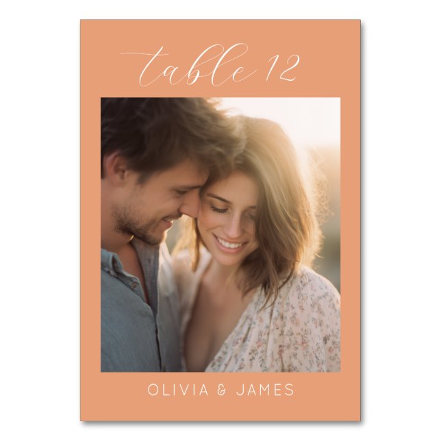 Romantic Peach Elegant Photo Table Number (Front)