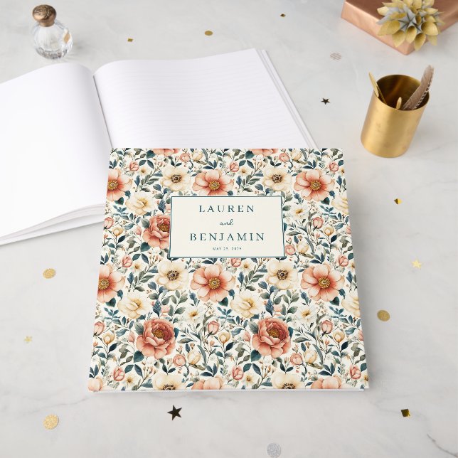 Romantic Peach Floral Guest Book (Front Open)