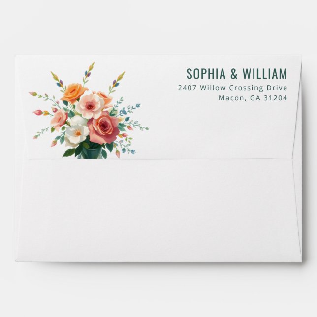 Romantic Peach Floral Illustration Envelope (Back (Top Flap))