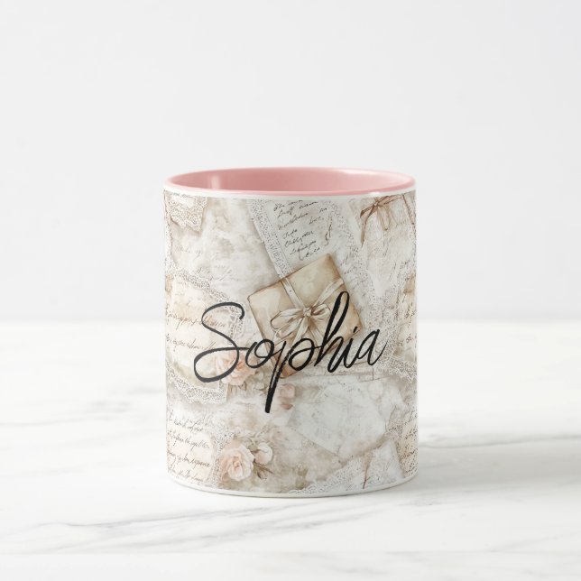 Romantic Peach Floral Letters Mug (Center)